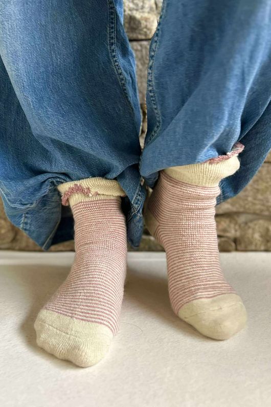 Laundry B Terry & Wool Luxury Socks Pinstripe Dusky Rose 